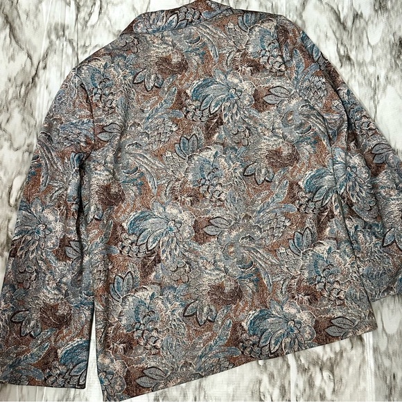 Pykettes Silk Blend Vtg Women Sz 14 80s Open Jacket Blazer Blue Brown Tapestry - Picture 6 of 9
